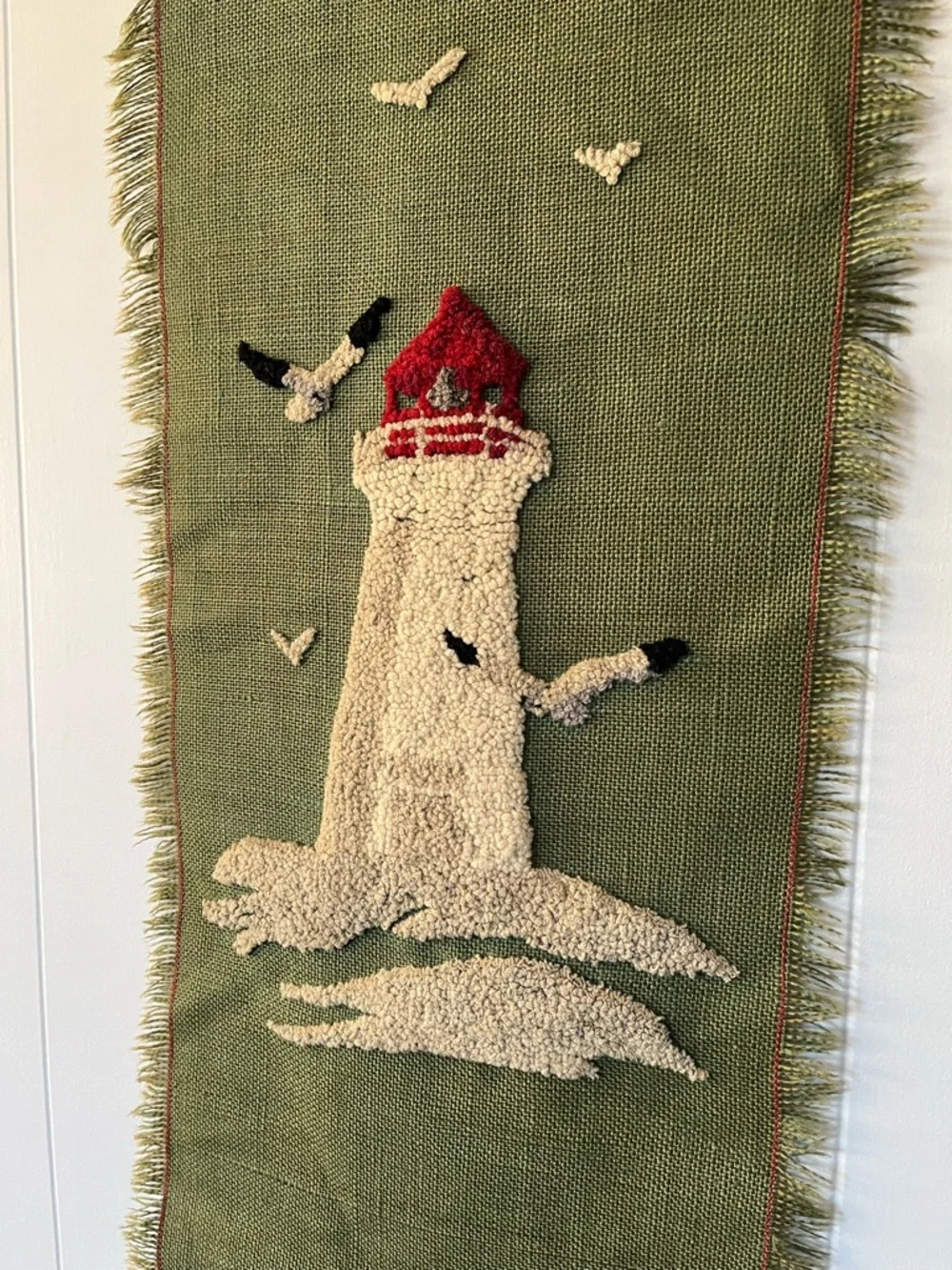 Vintage Handmade Lighthouse Punch Needle Rug Hooked Wall Hanging Art Scroll Vtg - Picture 10 of 10